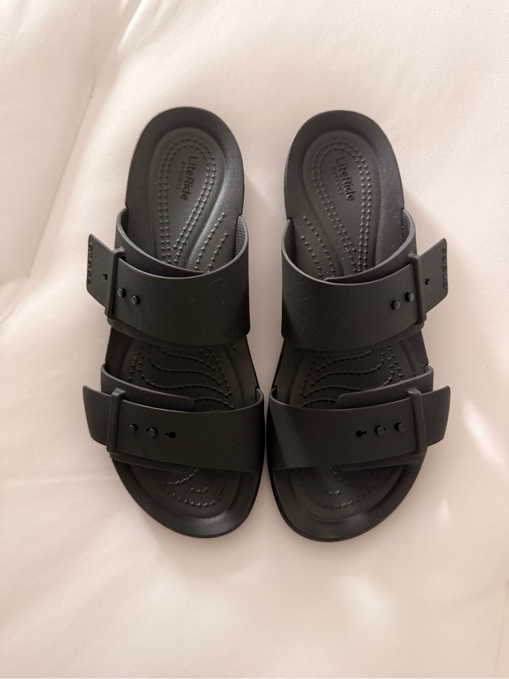 Crocs LiteRide Black Dual-Strap Slide Sandals